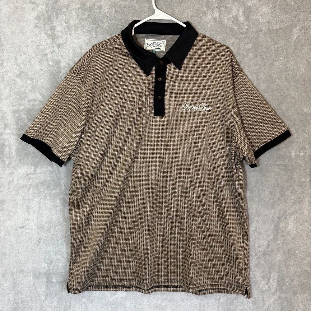 Bogey Boys Mens Polo Shirt XXL Brown Houndstooth Retro Performance Golf Club